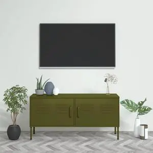vidaXL TV Cabinet Olive Green 41.3"x13.8"x19.7" Steel vidaXL TV Cabinet Olive Green 41.3"x13.8"x19.7" Steel