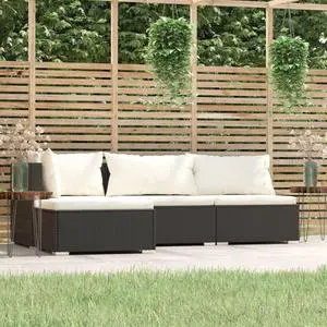 vidaXL 4 Piece Patio Lounge Set with Cushions Black Poly Rattan