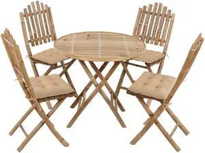 vidaXL 5 Piece Folding Patio Dining Set with Cushions Bamboo vidaXL 5 Piece Folding Patio Dining Set with Cushions Bamboo