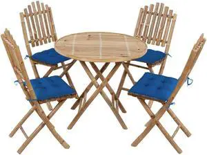 vidaXL 5 Piece Folding Patio Dining Set with Cushions Bamboo vidaXL 5 Piece Folding Patio Dining Set with Cushions Bamboo