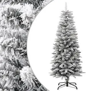 vidaXL Artificial Slim Christmas Tree with Flocked Snow 4 ft PVC&PE