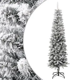 vidaXL Artificial Slim Christmas Tree with Flocked Snow 7 ft PVC&PE