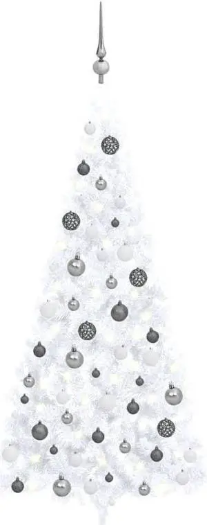 vidaXL Artificial Half Christmas Tree with LEDs&Ball Set White 70.9" vidaXL Artificial Half Christmas Tree with LEDs&Ball Set White 70.9"