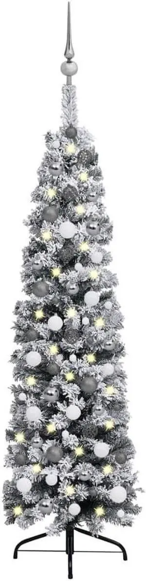 vidaXL Slim Artificial Christmas Tree with LEDs&Ball Set Green 59.1" vidaXL Slim Artificial Christmas Tree with LEDs&Ball Set Green 59.1"