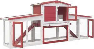 vidaXL Outdoor Large Rabbit Hutch Red and White 80.3"x17.7"x33.5" Wood