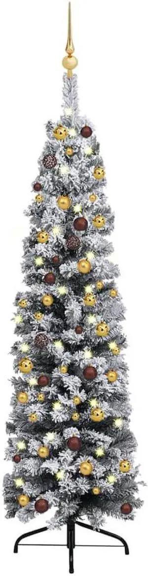 vidaXL Slim Artificial Christmas Tree with LEDs&Ball Set Green 59.1" vidaXL Slim Artificial Christmas Tree with LEDs&Ball Set Green 59.1"