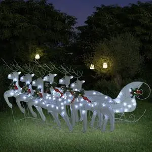 vidaXL Reindeer & Sleigh Christmas Decoration 140 LEDs Outdoor White vidaXL Reindeer & Sleigh Christmas Decoration 140 LEDs Outdoor White