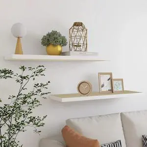 vidaXL Floating Wall Shelves 2 pcs Oak and White 35.4"x9.3"x1.5" MDF