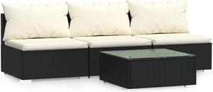 vidaXL 4 Piece Patio Lounge Set with Cushions Black Poly Rattan