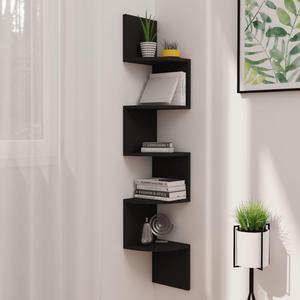 vidaXL Wall Corner Shelf Black 7.5"x7.5"x48.4" Engineered Wood