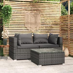 vidaXL 3 Piece Patio Lounge Set with Cushions Gray Poly Rattan