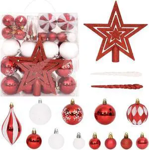 vidaXL 64 Piece Christmas Bauble Set Red and White