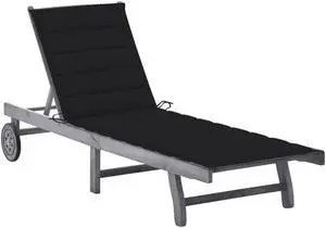 vidaXL Patio Sun Lounger with Cushion Gray Solid Acacia Wood vidaXL Patio Sun Lounger with Cushion Gray Solid Acacia Wood