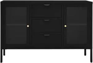 vidaXL Sideboard Black 41.3"x13.8"x27.6" Steel and Tempered Glass