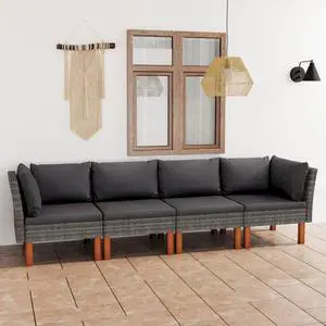 vidaXL 4-Seater Patio Sofa with Cushions Gray Poly Rattan vidaXL 4-Seater Patio Sofa with Cushions Gray Poly Rattan