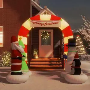 vidaXL Inflatable Arch Gate Christmas Santa and Snowman Decoration with LEDs
