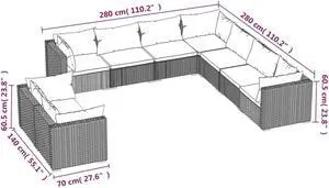 vidaXL Patio Lounge Set 9 Piece with Cushions Black Poly Rattan Garden Seat