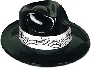 Black Plastic Fedora W/Music Band