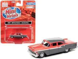 1959 Ford Fairlane Geranium Pink and Gunsmoke Gray 1/87 (HO) Scale Model Car by Classic Metal Works