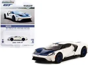 2022 Ford GT "1964 Prototype Heritage Edition" White Metallic with Blue Hood and Stripe "Hobby Exclusive" Series 1/64 Diecast Model Car by Greenlight