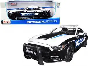 2015 Ford Mustang GT 5.0 Police Car Black and White with Blue Stripes 1/18 Diecast Model Car by Maisto