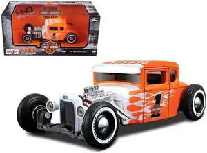 1929 Ford Model A #1 "Harley Davidson" Orange with White Flames 1/24 Diecast Model Car by Maisto