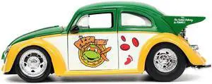 1959 Volkswagen Drag Beetle Green and Yellow and Michelangelo Diecast Figure "Teenage Mutant Ninja Turtles" "Hollywood Rides" Series 1/24 Diecast Model Car by Jada
