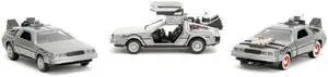 "Back to the Future" Delorean Set of 3 pieces "Hollywood Rides" Series 1/32 Diecast Model Car by Jada