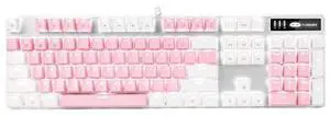 MageGee Mechanical Gaming Keyboard, New Upgraded Blue Switch 104 Keys White Backlit Keyboards, USB Wired Mechanical Computer Keyboard for Laptop, Desktop, PC Gamers(White & Pink)