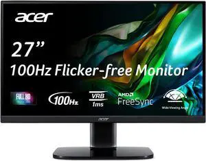 Acer KB272 EBI 27" IPS Full HD (1920 x 1080) Zero-Frame Gaming Office Monitor  AMD FreeSync Technology  Up to 100Hz Refresh  1ms (VRB)  Low Blue Light  Tilt  HDMI & VGA Ports,Black