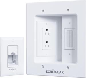 ECHOGEAR TV Cord Hider for Wall Mounted TV - Dual Outlet in Wall Cable Management Kit for Power Cables & Low Voltage Wires - Includes Template, Saw, & Low Profile Extension Cord