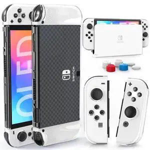Switch OLED Case for Nintendo Switch OLED Model, Dockable Cover Hard PC Protector Case for Switch OLED Grips for Switch OLED Console and Accessories with Thumb Stick Caps Switch OLED Case for Nintendo Switch OLED Model, Dockable Cover Hard PC Protector Case for Switch OLED Grips for Switch OLED Console and Accessories with Thumb Stick Caps