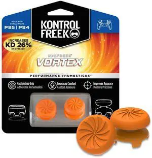 FPS Freek Vortex for PlayStation 4 (PS4) and PlayStation 5 (PS5) Controller | Performance Thumbsticks | 1 High-Rise Convex, 1 Mid-Rise Concave | Orange FPS Freek Vortex for PlayStation 4 (PS4) and PlayStation 5 (PS5) Controller | Performance Thumbsticks | 1 High-Rise Convex, 1 Mid-Rise Concave | Orange