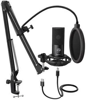 Studio Condenser USB Microphone Computer PC Microphone Kit with Adjustable Boom Arm Stand Shock Mount for Instruments Voice Overs Recording Podcasting YouTube Vocal Gaming Streaming-T669