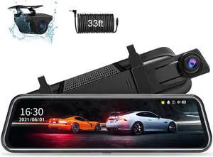 Upgraded 10'' Rear View Mirror Camera Mirror Dash Cam Front and Rear 1080P Backup Camera FHD Full Touch Screen w Loop Recording, G-Sensor, Parking Monitor 170 Wide Angle