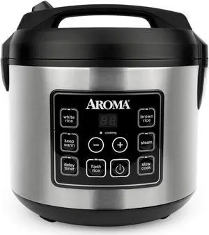 Housewares 20 Cup Cooked (10 cup uncooked) Digital Rice Cooker, Slow Cooker, Food Steamer, SS Exterior (ARC-150SB),Black
