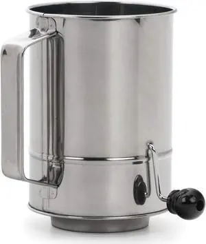 RSVP International EnduranceA Stainless Steel crank Style Flour Sifter, 5 cup  Sift Flour & Dry Ingredients for Baking  Manual crank  Dishwasher Safe,Silver