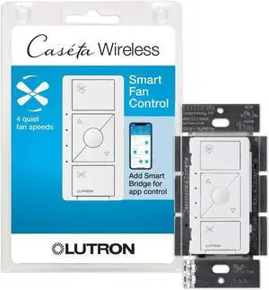 Caseta Smart Fan Control (Smart Hub Required) 4-Speed for Paddle Fan Smart Fan Control elimates pull chains, choose from 4 fan speeds, preselect your favorite speed, PD-FSQN-WH, White Caseta Smart Fan Control (Smart Hub Required) 4-Speed for Paddle Fan Smart Fan Control elimates pull chains, choose from 4 fan speeds, preselect your favorite speed, PD-FSQN-WH, White