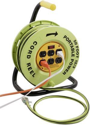 Southwire E-238 Heavy Duty Power Station Cord reel, with 6 Grounded Outlets, 12/3 50-Foot Extension Cord, Built In 15-Amp Circuit Breaker, Green/Black