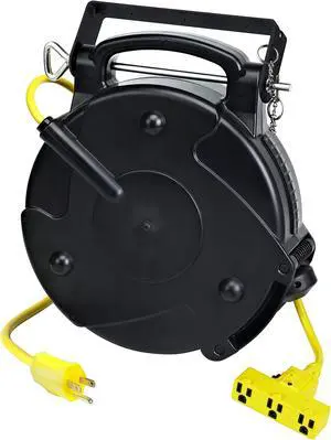 Alert ProReel Pro-Grade 8140TP Heavy-Duty Retractable Extension Cord Reel | 40' - 12/3 SJTOW Electrical Retracting Cord | Tri-Tap Grounded Outlet with Power Light | 15 Amp Resettable Circuit Breaker