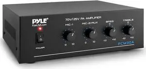 Compact 60 Watt Power Amplifier - Office, Home, Public Address System w/ RCA, 2 Microphone IN, 25/70 Volt Outputs, LED, Input Selector, Mic Talkover, Telephony, Music On Hold - PCM30A Compact 60 Watt Power Amplifier - Office, Home, Public Address System w/ RCA, 2 Microphone IN, 25/70 Volt Outputs, LED, Input Selector, Mic Talkover, Telephony, Music On Hold - PCM30A