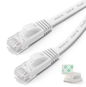 Cat6 Ethernet Cable 50 ft White Gigabit Flat Network LAN Cable with 25 pcs Cable Clips Snagless Rj45 Connectors for Computer, Modem, Router Faster Than Cat5e/Cat5 Cat6 Ethernet Cable 50 ft White Gigabit Flat Network LAN Cable with 25 pcs Cable Clips Snagless Rj45 Connectors for Computer, Modem, Router Faster Than Cat5e/Cat5