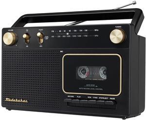 Studebaker Portable Retro Home Audio Stereo AM/FM Radio & Cassette Player/Recorder with Aux Input Jack & Built in Speakers (Gold)