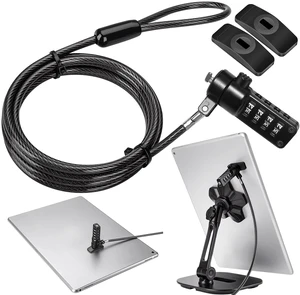 iPad Lock Security Cable w/Adhesive Plates, 6Ft Keyless 4 Digit Combination Tablet Lock Kit, Anti-Theft Hardware Locking Cable for iPhone Cell Phone MacBook Laptop in Showroom Retail Store iPad Lock Security Cable w/Adhesive Plates, 6Ft Keyless 4 Digit Combination Tablet Lock Kit, Anti-Theft Hardware Locking Cable for iPhone Cell Phone MacBook Laptop in Showroom Retail Store