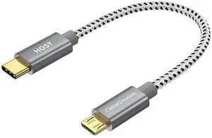 Short Micro USB to USB C Cable 0.65 FT, Braided USBC to MicroUSB OTG 480Mbps Cord for Wall Chargers, MacBook Pro, Air, Galaxy S22, S21, Pixel 5/4/3 & More, 0.2M Space Gray