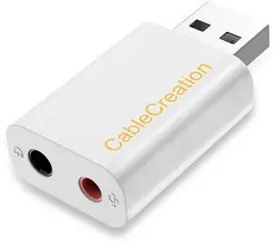 USB Audio Adapter - External Sound Card with 3.5mm Headphone and Microphone Jack for Windows, Mac, Linux, PC, PS4, Laptops - Plug and Play, No Drivers Needed (White)