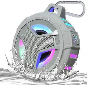 EBODA Shower Bluetooth Speaker  IPX7 Waterproof Portable Floating Speaker with Loud HD Sound  True Wireless Stereo LED Light  24H Play for Pool Beach  Gifts Men  Women - Gray