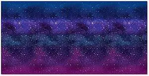 Beistle Printed Plastic Cosmic Galaxy Backdrop Wall D  cor Space Theme Photo Background Birthday Party Supplies  4 x 30  Blue/Purple/White