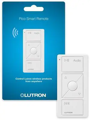 Pico Remote for Audio, Works with Sonos (Smart Hub Required) | 3-Button control, raise/lower volume, pause and skip tracks, for table top or wallmount use, PJ2-3BRL-GWH-A02, White Pico Remote for Audio, Works with Sonos (Smart Hub Required) | 3-Button control, raise/lower volume, pause and skip tracks, for table top or wallmount use, PJ2-3BRL-GWH-A02, White