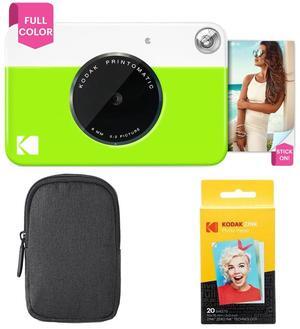 KODAK Printomatic Full-Color Instant Print Camera Starter Bundle + Carrying Case + Zink 20pk Photo Paper - Colorful Photos On 2x3 Sticky-Back Paper - Fun Gift for Birthday Christmas Holiday - Green